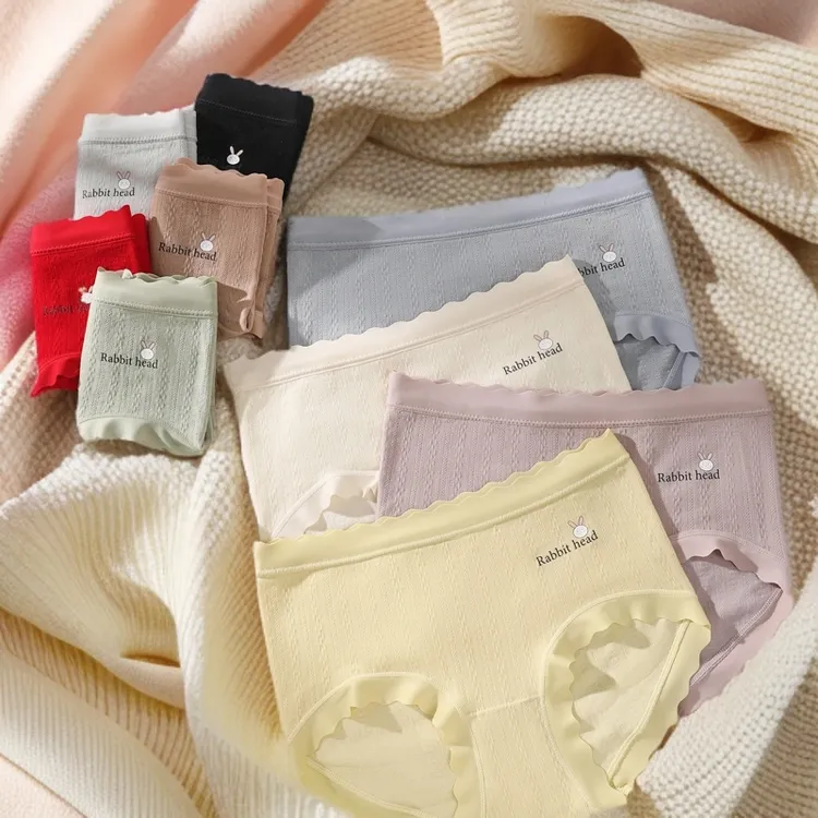 可爱卡通-280斤大码兔子印花高腰女士女款内裤蕾丝舒适亲肤