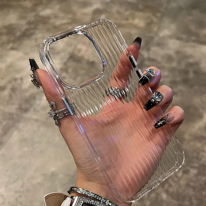 瓦楞光栅纹苹果16promax手机壳iPhone15磨砂超薄14透明全包硬壳13