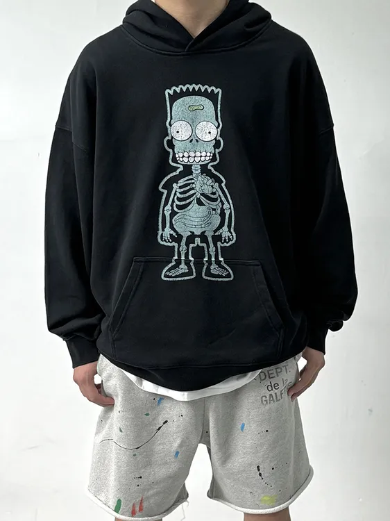 美式vintage复古潮牌辛普森印花男士毛圈宽松情侣连帽早秋卫衣潮