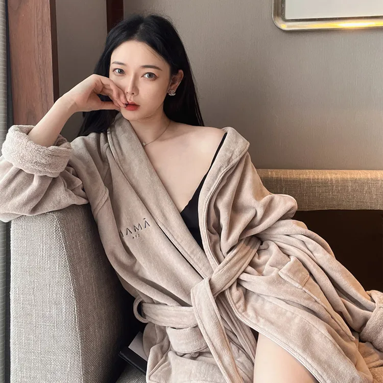 奢华Aman安缦酒店吸水浴袍 亲肤速干棉柔男女情侣睡袍 气质茶咖色
