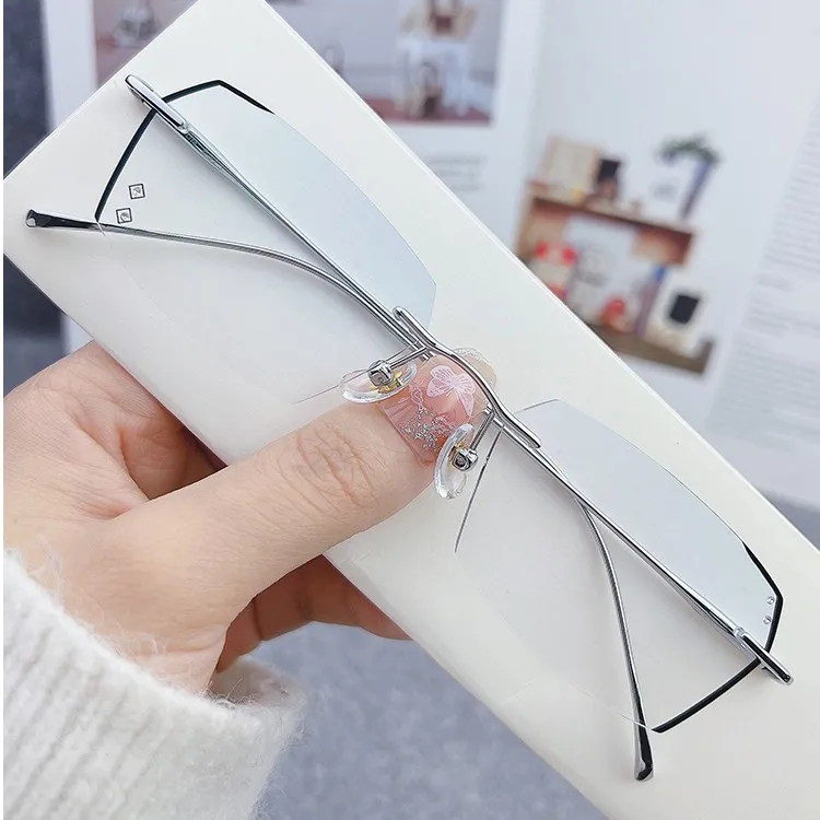 斯文败类纯钛无框眼镜男近视潮框可配有度数平光变色防雾防蓝光女