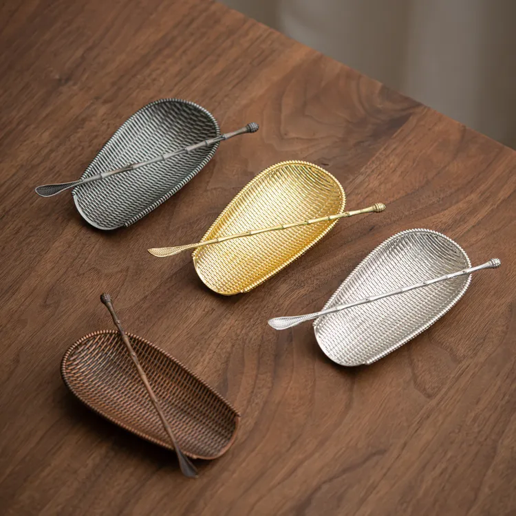 创意茶具配件茶荷编织茶匙茶则茶拨茶勺茶铲合金取茶赏茶六君子批