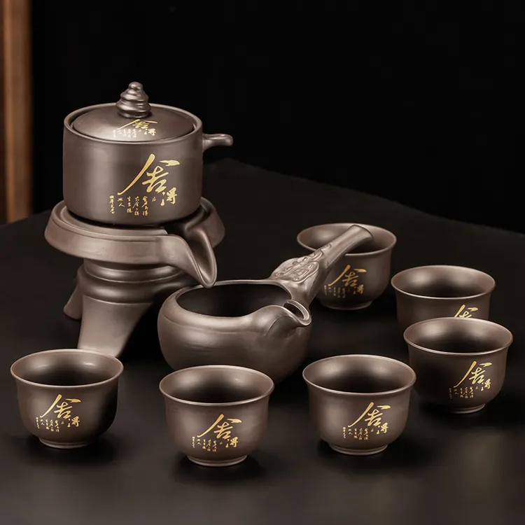 紫砂防烫自动茶具套装家用简约石磨懒人泡茶器办公室会客功夫茶杯商品图
