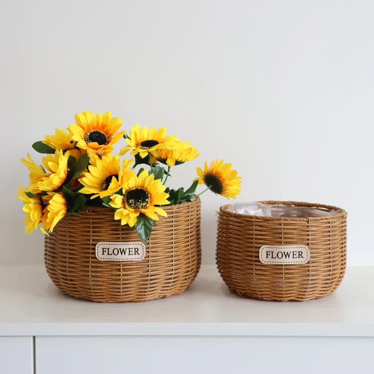 仿藤蝴蝶兰花盆客厅装饰摆件绿箩花盆仿真藤编纯手工编织花盆圆盆