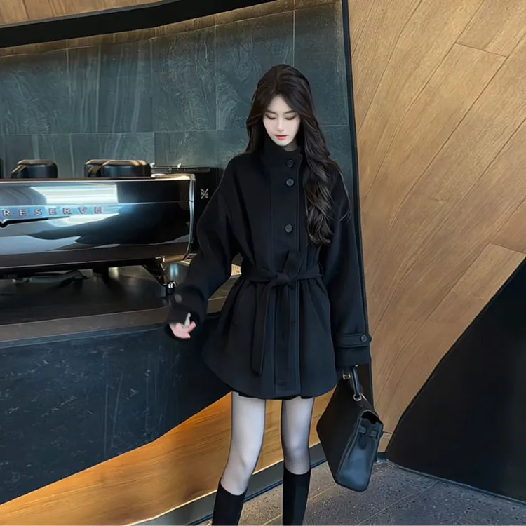 毛呢外套女冬韩版2025新款加厚气质显瘦洋气收腰立领小众呢子大衣