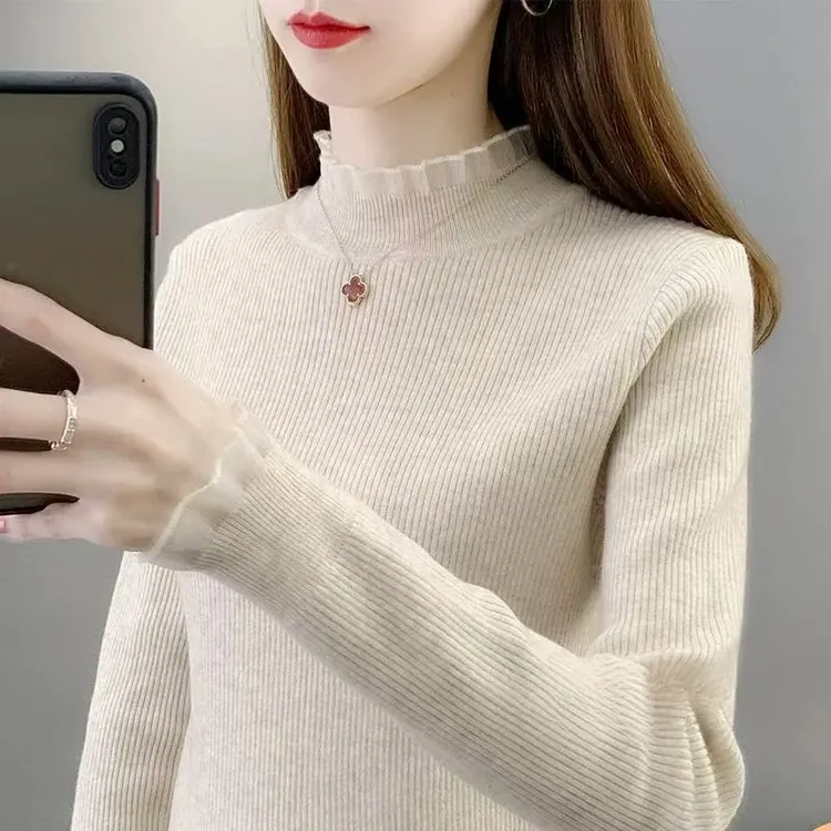 毛衣女士打底衫秋冬新款2025洋气针织衫修身内搭长袖上衣7772-1