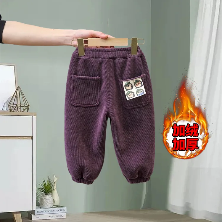 中小童儿童裤子加绒加厚洋气百搭宝宝外穿保暖秋冬冬季卡通束脚裤