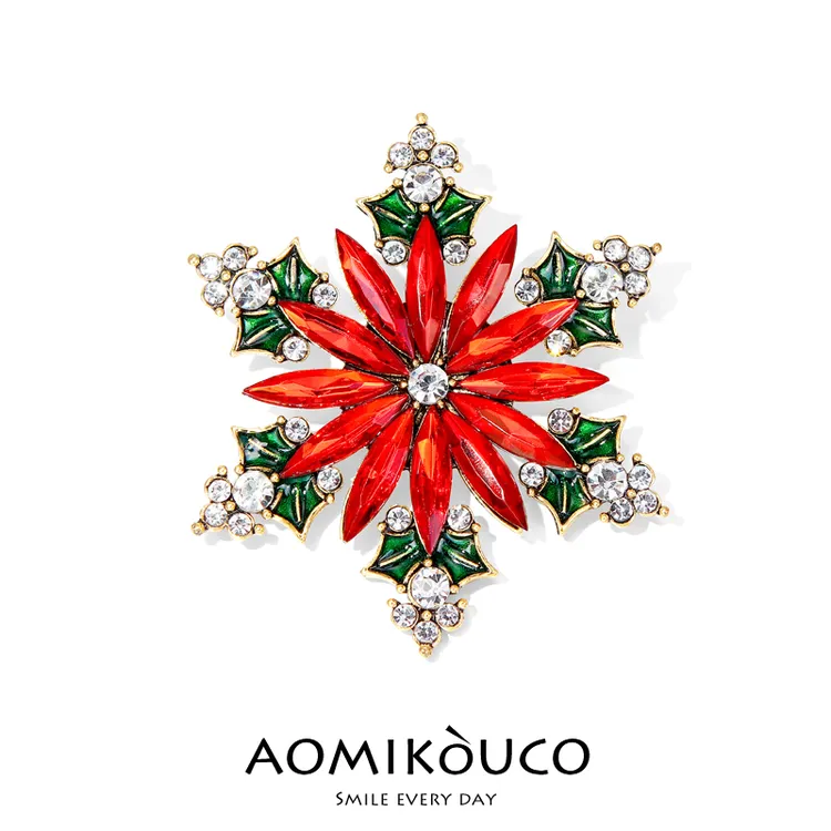 锌合金胸针 复古欧美圣诞水晶雪花胸针气质高级感别针配饰品1178