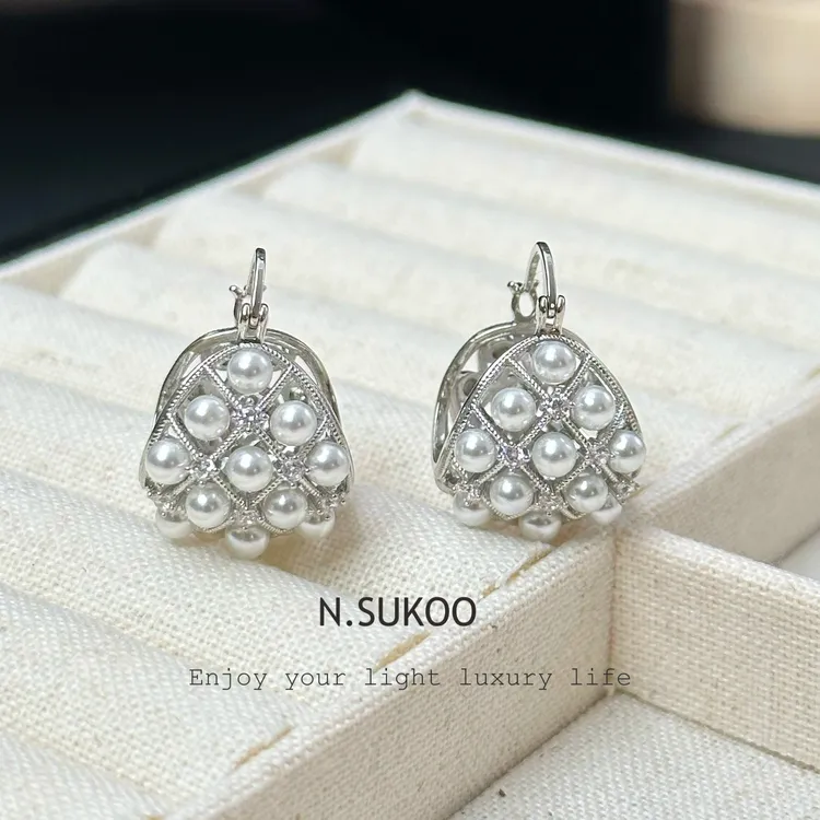 铜合金仿珍珠耳饰 E0219-42时尚韩版小米珠福袋袋优雅精致耳环