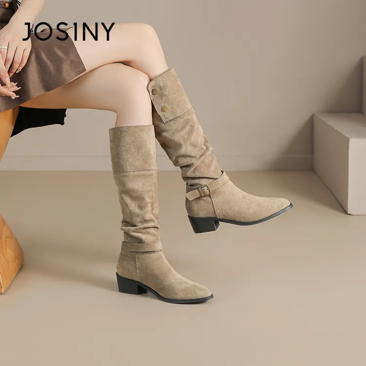 JOSINY/卓诗尼两穿长靴2025冬季新款休闲时尚百搭厚底增高靴子