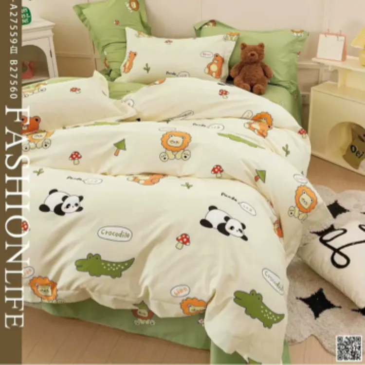 清沐家纺纯棉定制-纯棉高支高密磨绒面料-动物园-AB版