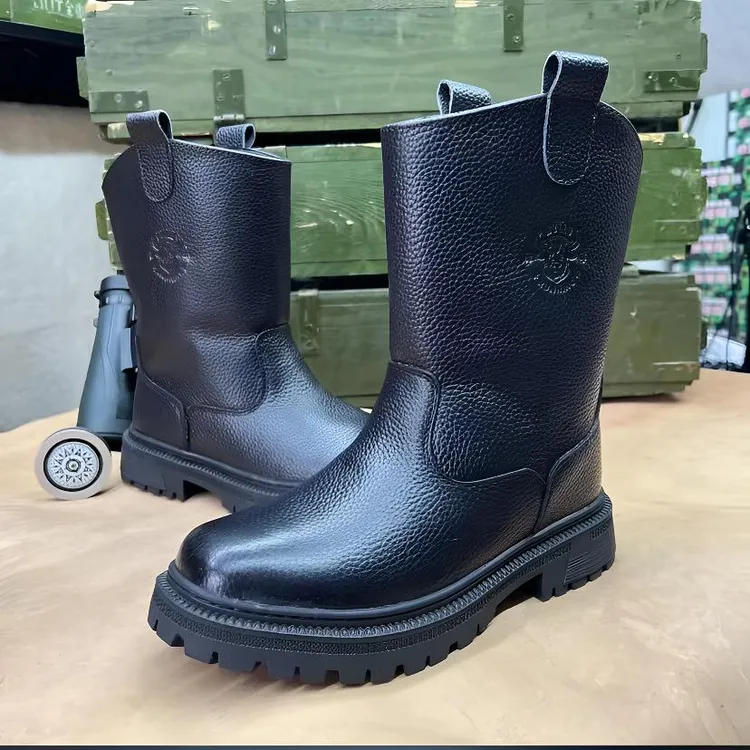 冬季H527加厚男女同款保暖防寒防滑舒适雪地靴黑色男士真皮时尚