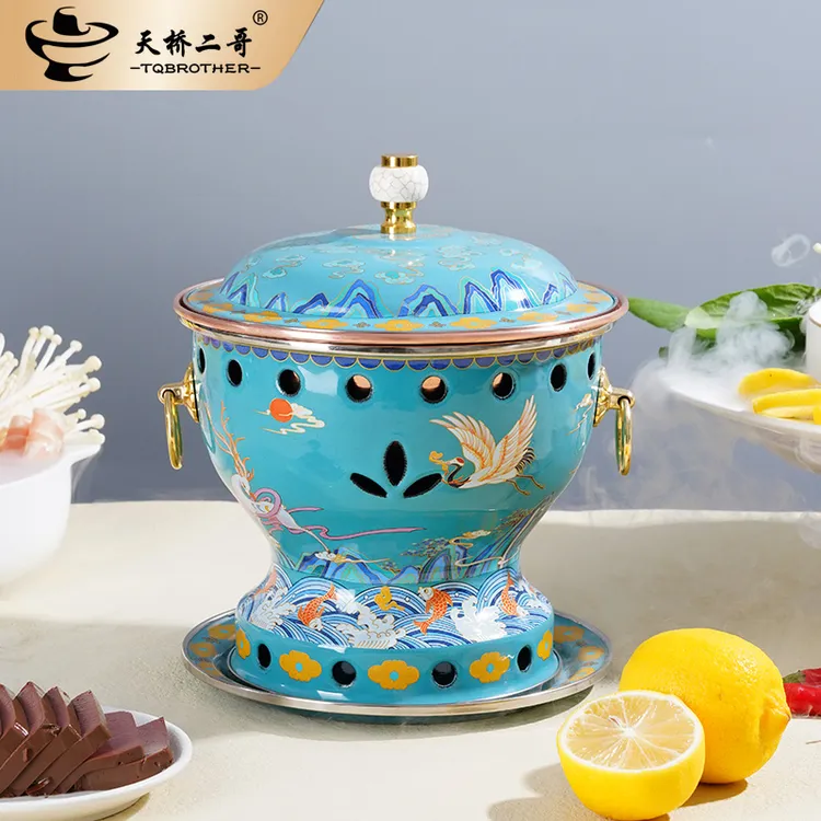 景泰蓝单人铜火锅珐琅小火锅商用加厚酒精分餐锅景泰蓝小火锅