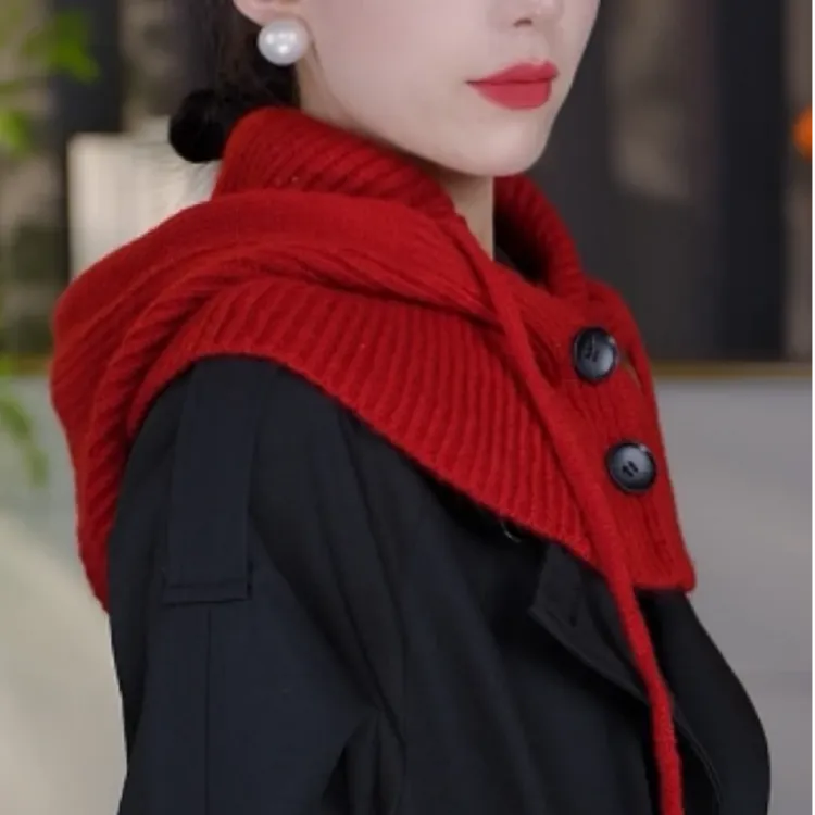 2025新款拉法帽安哥拉红色帽子围脖一体围巾保暖柔软抽绳收口围脖