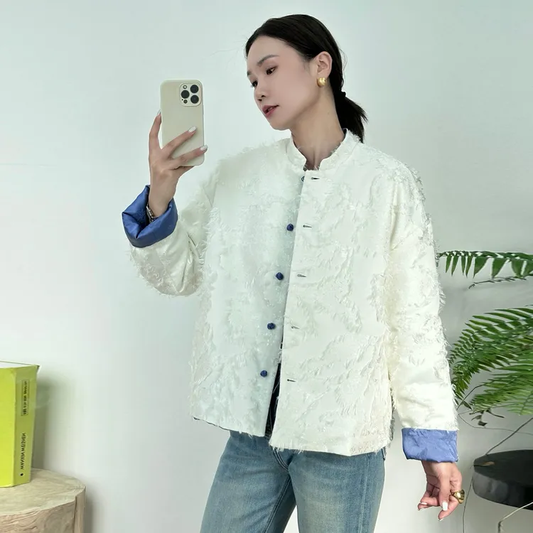 46905 高端双面穿外套人丝拉花棉服棉衣女冬装新款