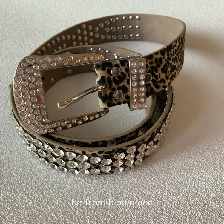小众设计豹纹印花腰带皮带镶钻百搭时尚裤带裙带ins辣妹配饰带