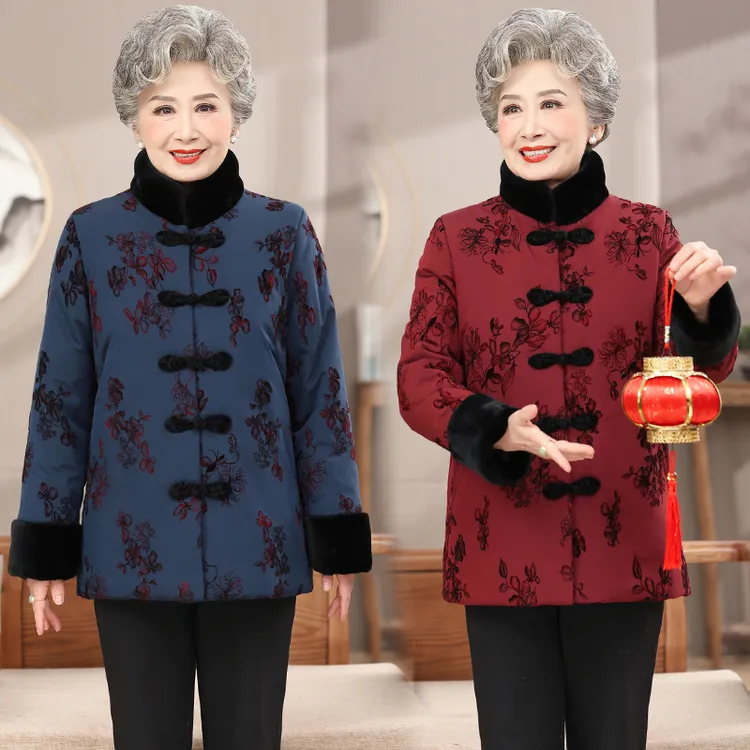 中老年秋冬加绒加厚上衣妈妈装奶奶装女装冬季棉服老太太衣服