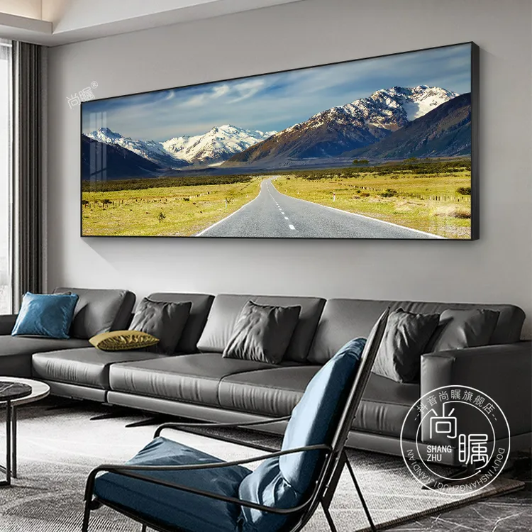 雪山草原客厅装饰画背有靠山沙发背景墙壁画轻奢办公室高级感挂画