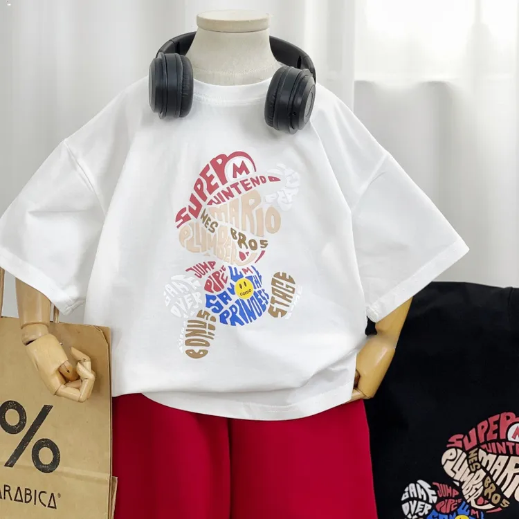 【纯棉】卡通印花2024新款男童夏装潮牌短袖中小童半袖韩版T恤上衣A