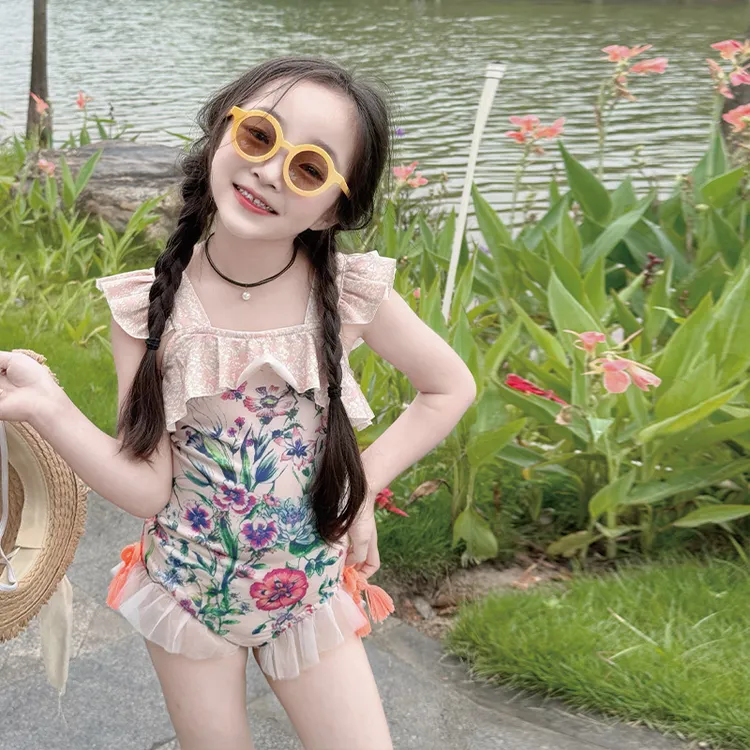 女童泳衣夏季2025新款女孩洋气连体防晒泳衣大童时髦高级感游泳装