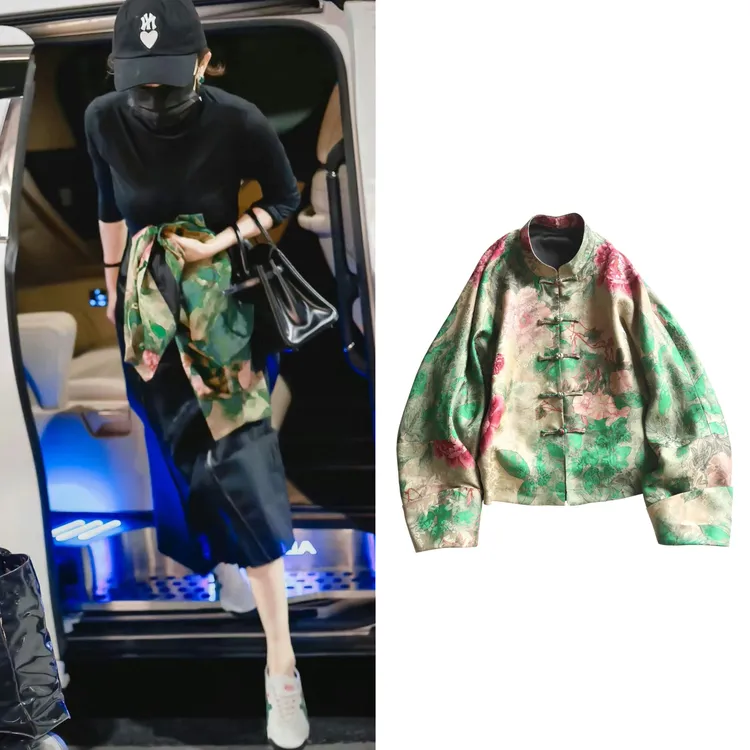 大幂幂同款【洛阳牡丹】桑蚕丝外套国潮宽松休闲百搭复古印花立领女