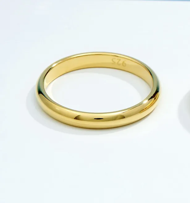 925银戒指 纯银镀K金戒指 欧美经典光面素圈指环 时尚个性百搭