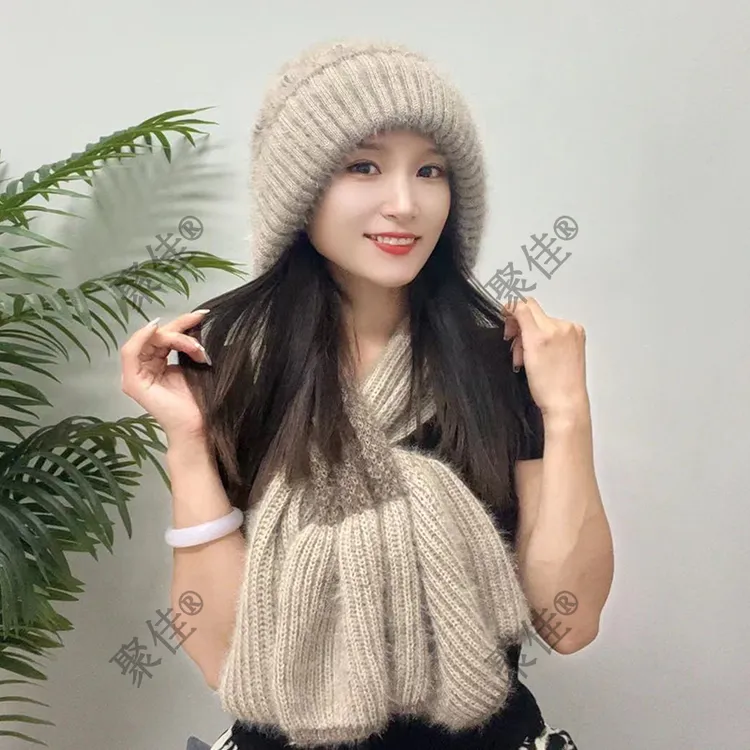 聚佳围巾一体秋冬毛线针织帽防风防寒骑车百搭冬天绒帽网红女士