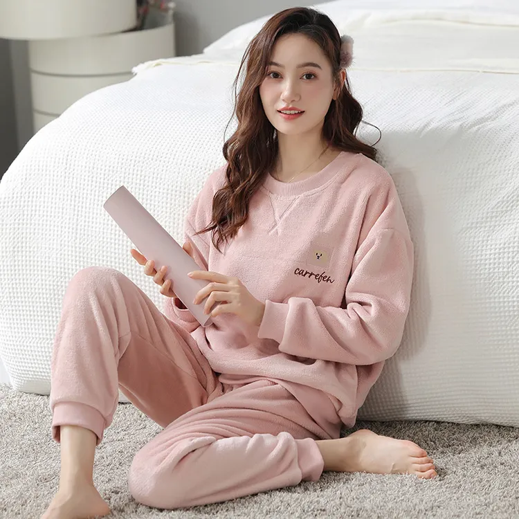 珊瑚绒睡衣女秋冬季加绒加厚保暖法兰绒可外穿休闲冬款家居服套装