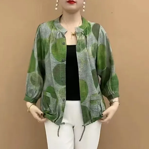 女士夏季短款外套洋气上衣2024新款高档休闲宽松40到50岁妈妈花衫