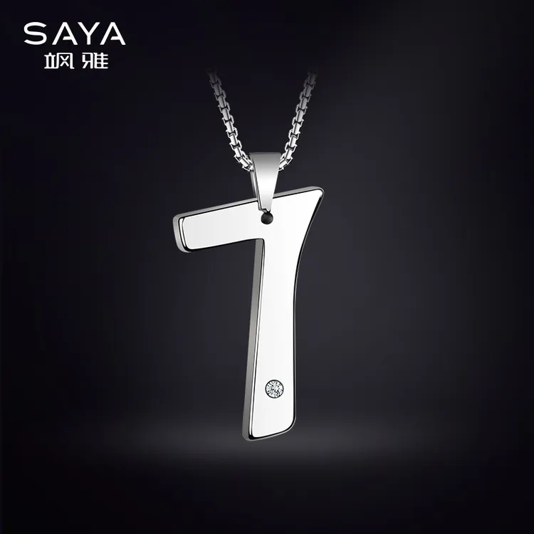 飒雅 钨合金合成锆石吊坠 飒雅男士项链小众7字个性百搭款D024