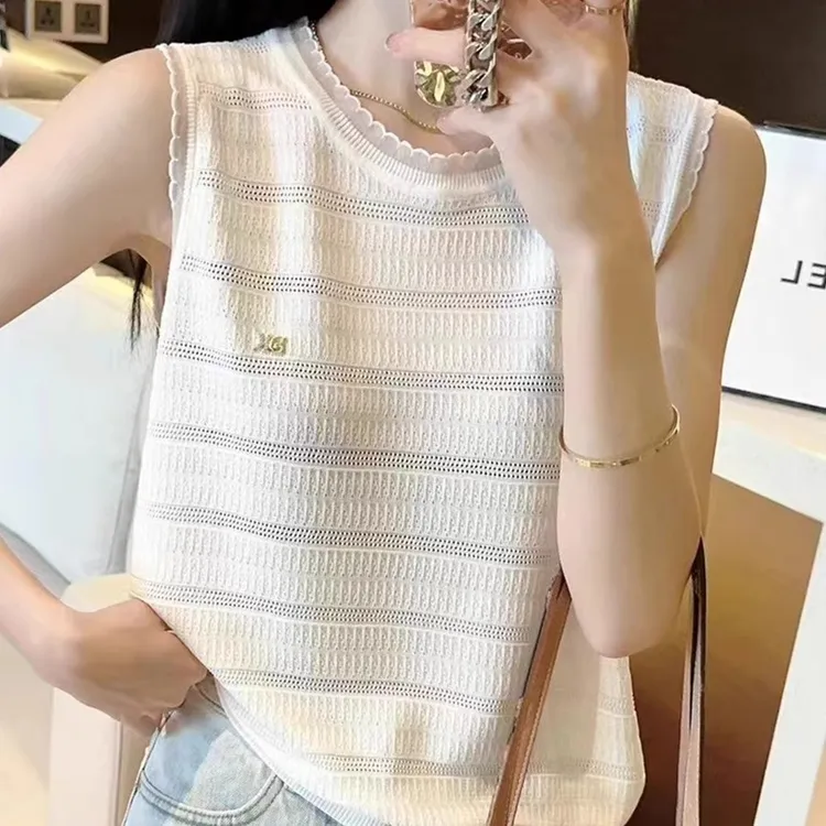 2025新款大码胖妹妹法式镂空吊带背心女春夏内搭冰丝外穿无袖上衣