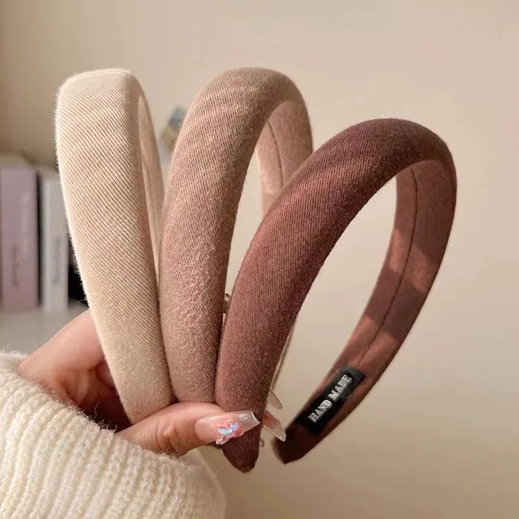 美拉德风咖色系奶茶宽边发箍三件套
