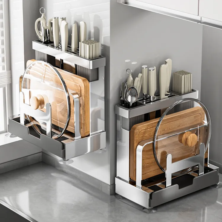 304不锈钢多功能筷置物架厨房刀具砧板锅盖架筷菜板架筷壁挂S