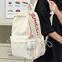 书包女时尚休闲百搭简约撞色字母双肩包初中生高中大学生纯色背包