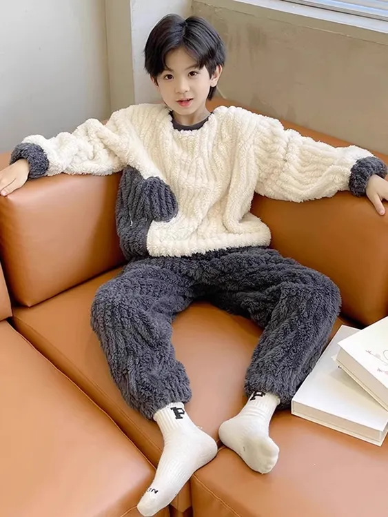 男童睡衣冬季爆款珊瑚绒儿童家居服两件套中大童2025新款男孩睡衣