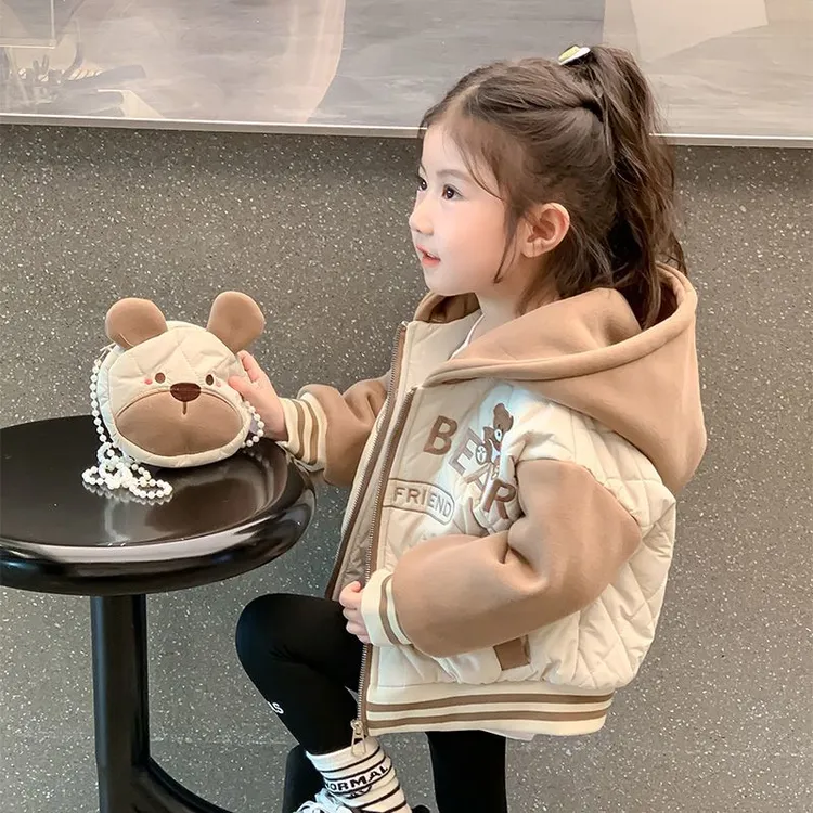 女童外套秋冬款2025新款洋气女宝宝秋季加绒加厚上衣儿童冬装棉衣
