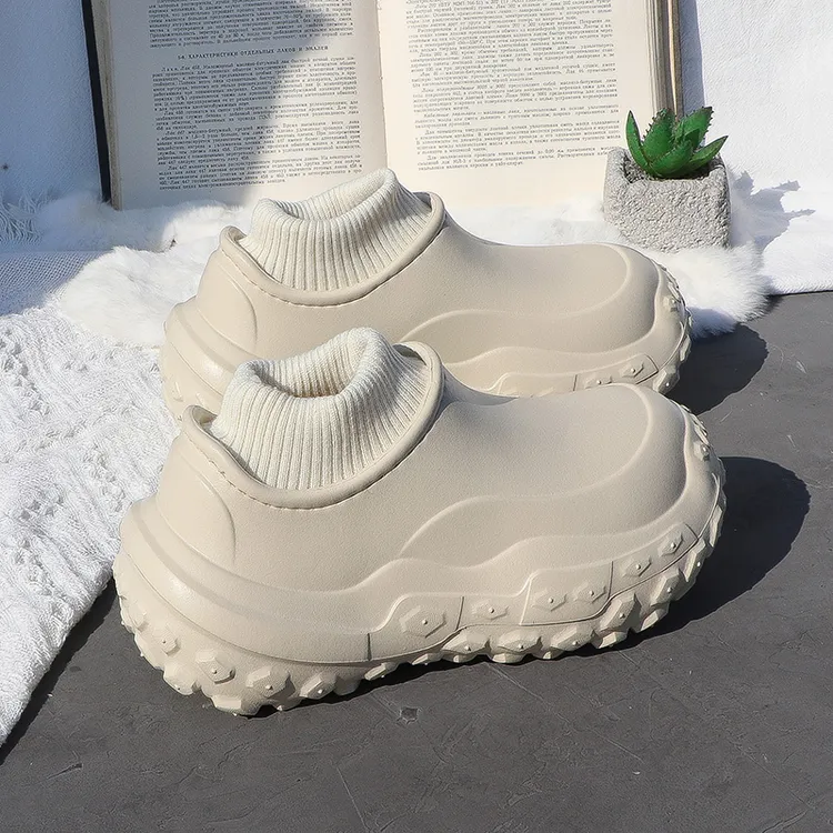 厚底防水鞋女棉鞋2025冬季外穿防滑毛绒时尚百搭保暖踩屎感棉拖鞋