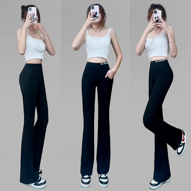 【升级无痕前后4个口袋】女薄款高腰喇叭爆款外穿面膜超薄瑜伽裤