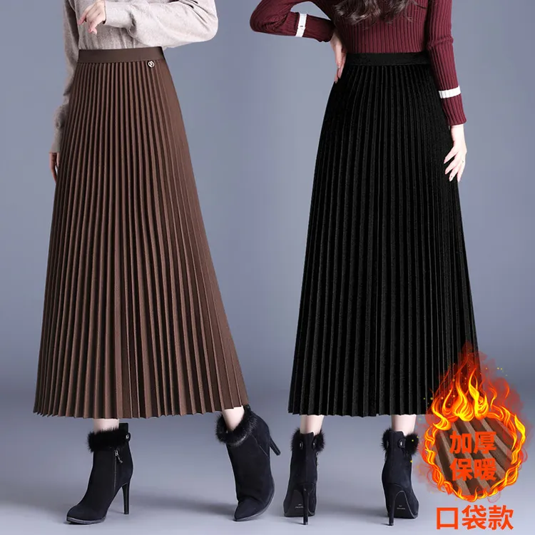 垂感毛呢百褶裙半身裙女秋冬2025新款加厚a字大摆青丘长裙到脚踝