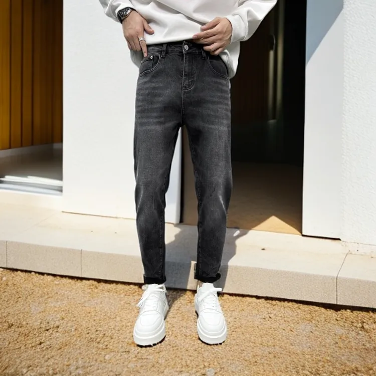 秋冬新款男士深灰色高弹修身牛仔裤（9398）