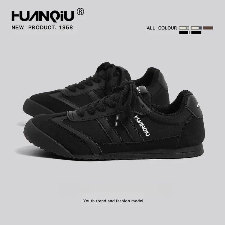 环球德训鞋女款2025新款春秋黑色百搭防滑运动平底板鞋休闲小黑鞋