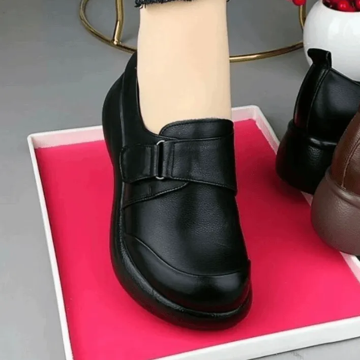 民族风皮鞋女单鞋2024春秋新款软皮厚底松糕鞋休闲舒适系带妈妈鞋