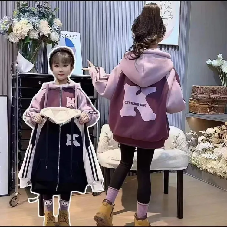 女童加绒外套冬装2025新款女童网红女中大童儿童外套冬