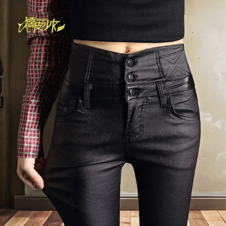 哑光PU皮裤子女款2025秋冬加厚高腰高档加绒靴显瘦加长外穿打底裤