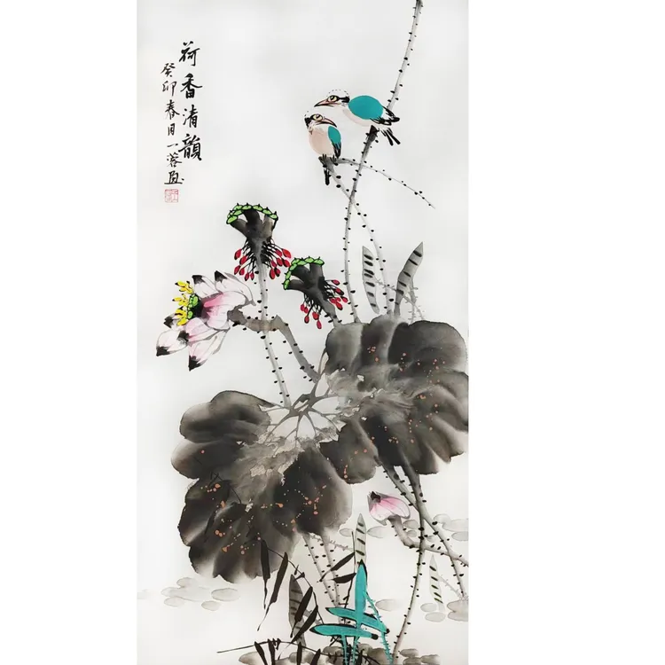 荷香清趣三尺手绘精品国画荷花 玄关过道 送人装饰欣赏50x100cm