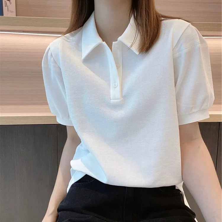 棉大码女装胖MM夏季新款学生翻领polo衫宽松辣妹纽扣V领T恤上衣潮