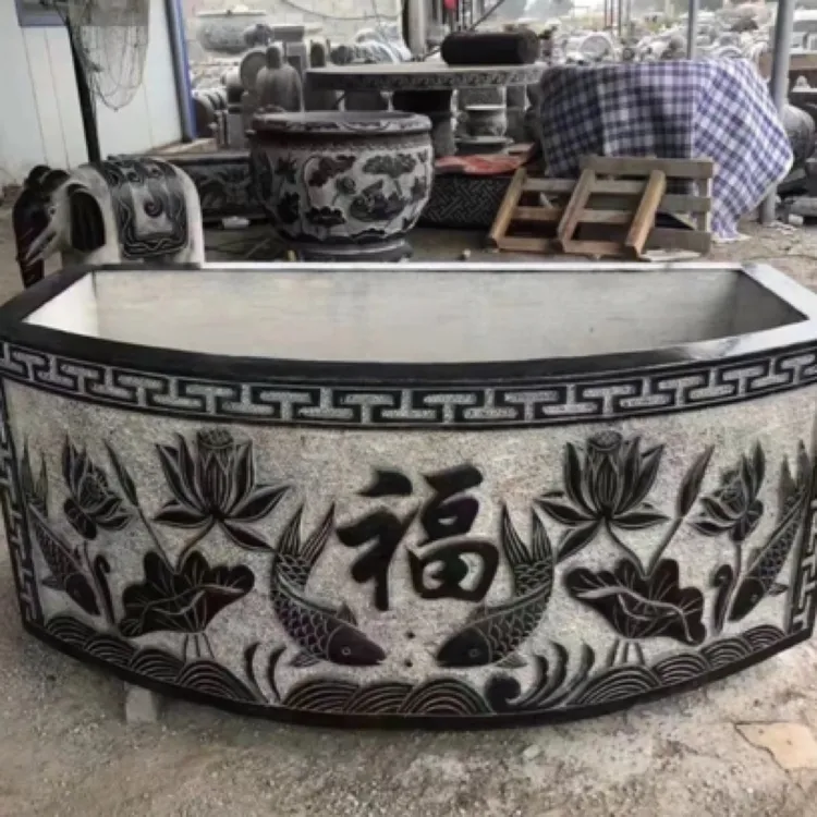 石雕鱼缸青石仿古水缸庭院户外养鱼池摆件花盆流水槽石头院子石材