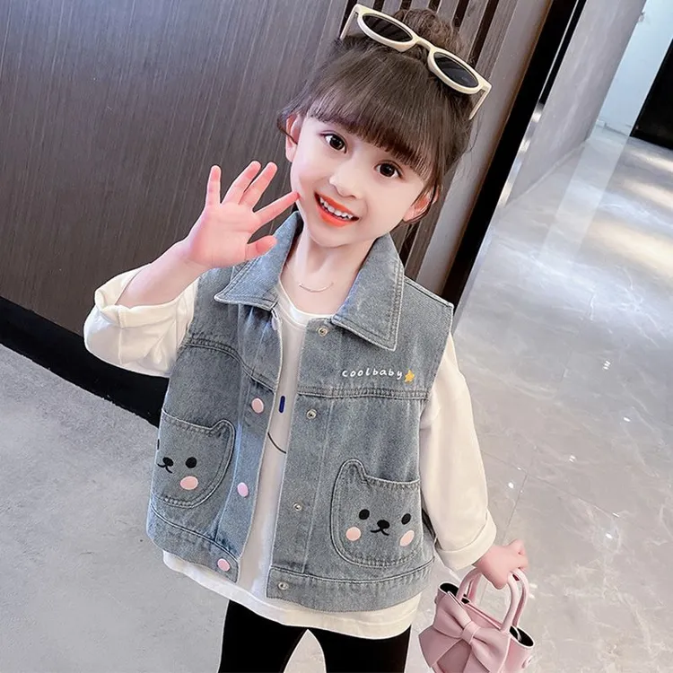 女童牛仔马甲春秋季2023新款儿童装外穿洋气宝宝春款坎肩春装背心