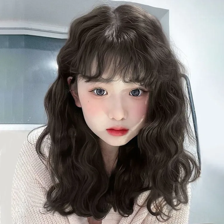 假发女中长发网红羊毛卷假发套2023年时尚新款锁骨发潮流全头套式