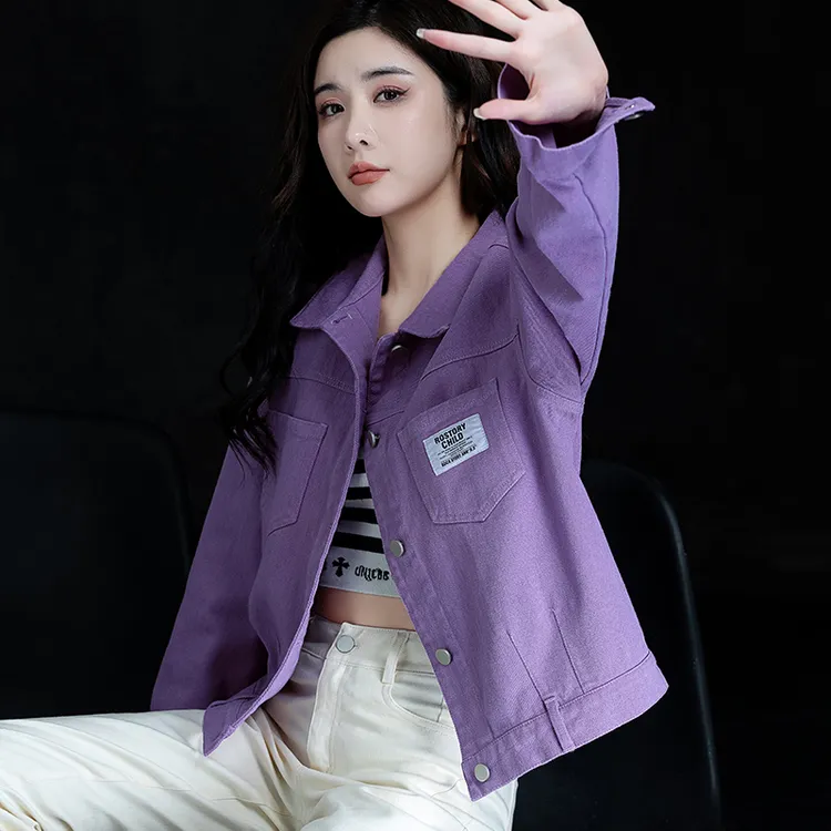紫色女士网红款牛仔外套女装春秋新款2025爆款时尚洋气小个子上衣
